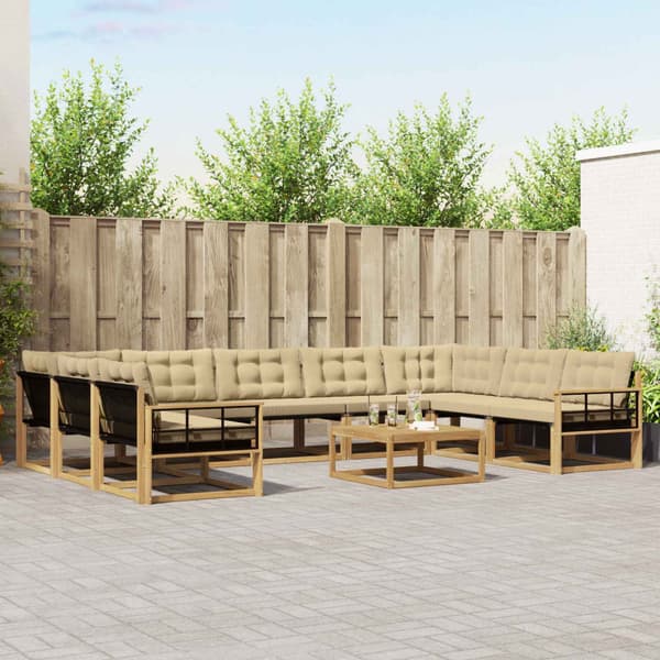 Utomhussoffset med kudde 10 pcs Vit och Beige