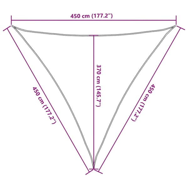 Solsegel 160 g/m² triangulär gul 4,5x4,5x4,5 m HDPE