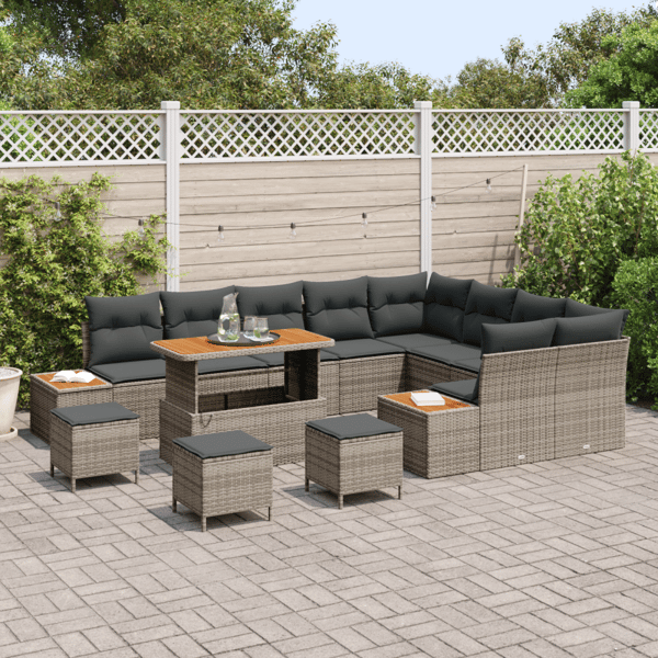 Trädgårdsoffset med kudde med lagring 13 pcs Grå Poly rattan