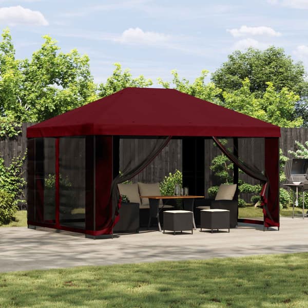 Paviljong 4 × 3 m Vinröd Polyester och Stål 190