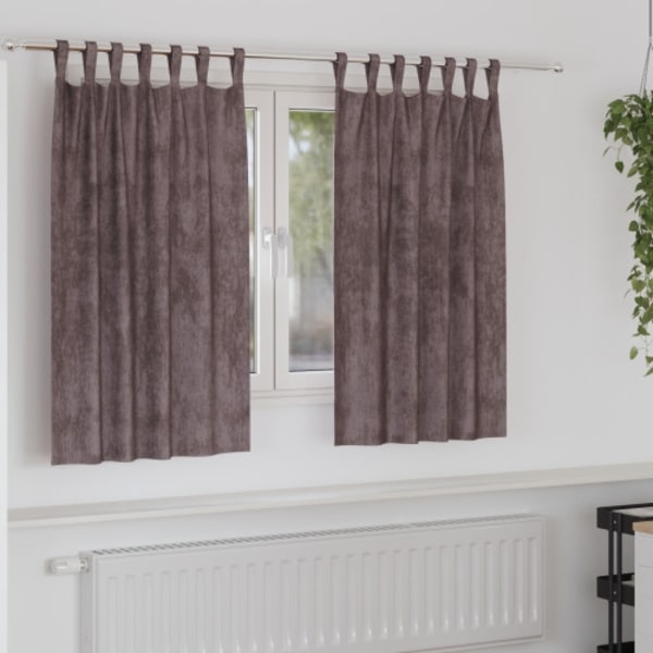 Sammet Gardiner 2 stycken med Öglor Brun 140x140 cm