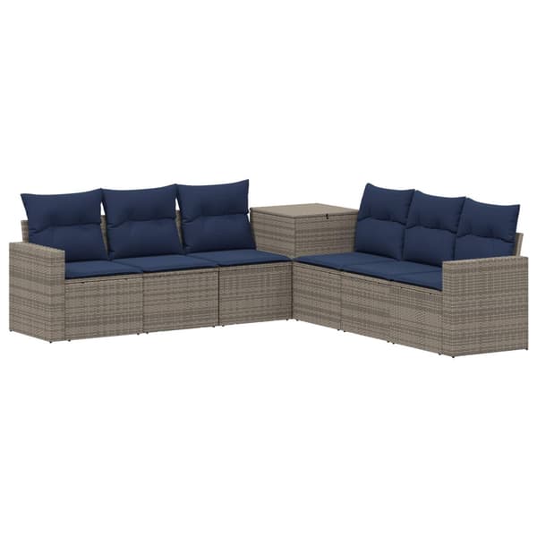 Soffset 7 pcs Grå och Marinblå Poly Rattan och stål