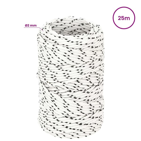 Mångsidigt bruksrep 2 mm 25 m Vit Polyester 50 kg Maxbelastning