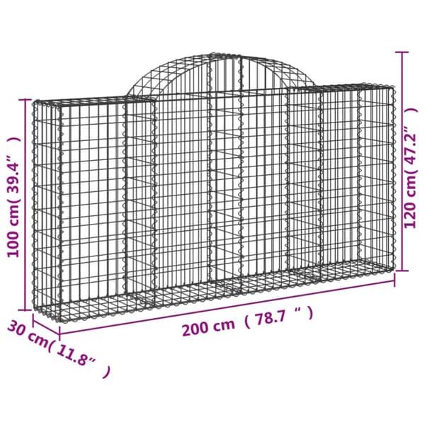 Gabioner bågformade 5 st 200x30x100/120 cm galvaniserat järn