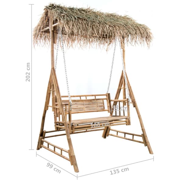 2-sits hammock med palmblad och dynor bambu 202 cm