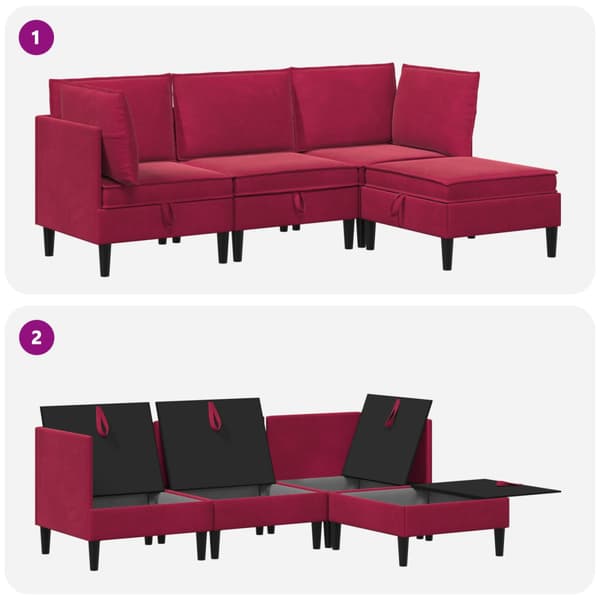 Möbelset för vardagsrummet med kudde 4 pcs Vinröd Sammet