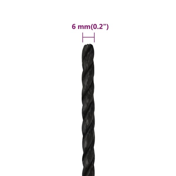 Rep svart 6 mm 50 m polypropylen