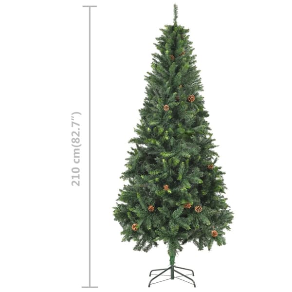 Belyst plastgran med kulor och kottar 210 cm