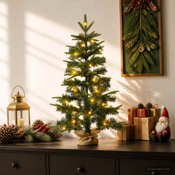 Mini julgran 45 cm 25 LED-lampor Varmvit PVC och PE Grön