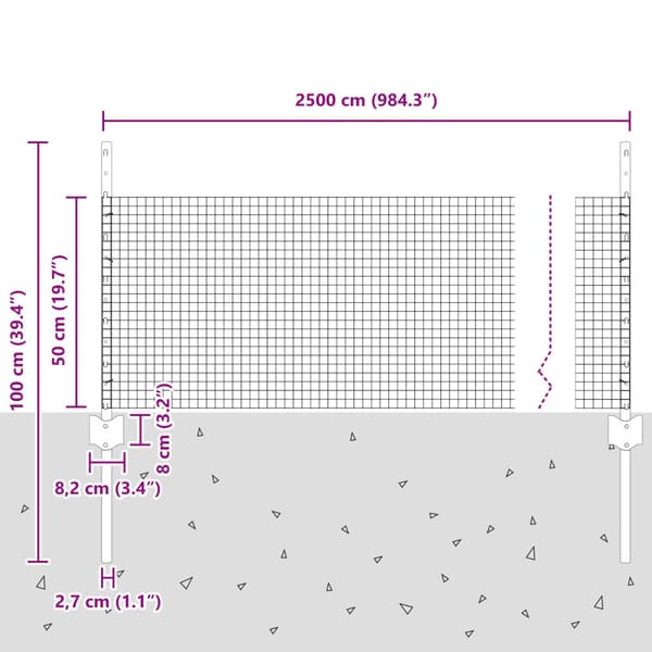 Stängsel med stolpe Silver 0,5 x 25 m Stål