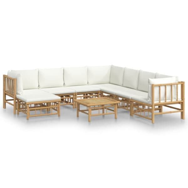Loungegrupp 9 delar gräddvita dynor bambu