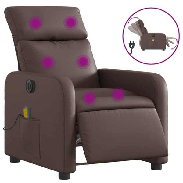 Elektrisk massagefåtölj brun konstläder