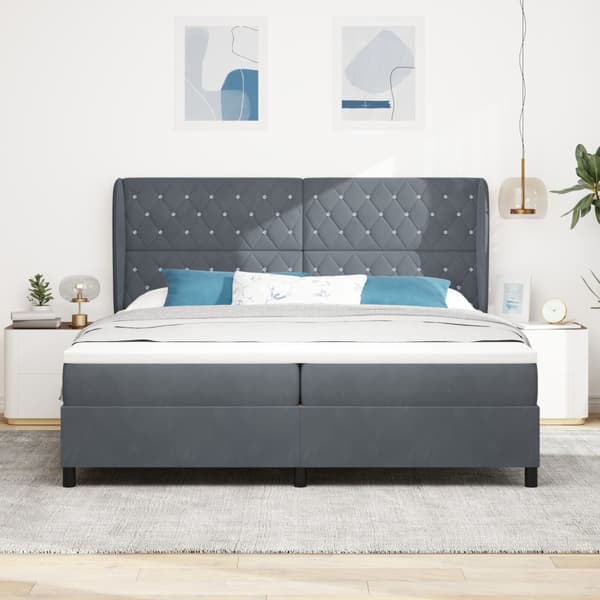 Bäddfjäder med madrass Mörkgrå 200 x 200 cm Sammet