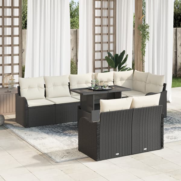 Lounge-set med kudde 9 pcs Svart Poly rattan
