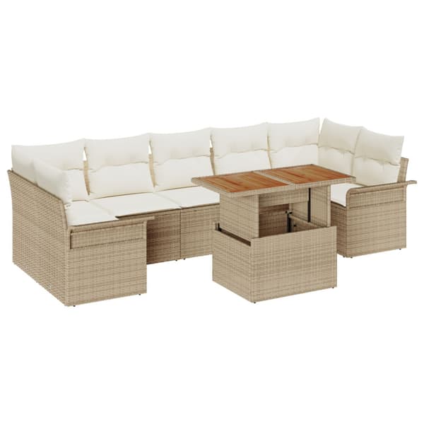 Trädgårdsoffset med lagring 8 pcs Beige Poly rattan
