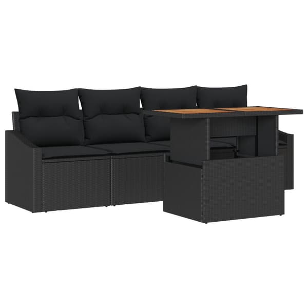 Trädgårdsoffset med kudde 5 pcs Svart Poly rattan