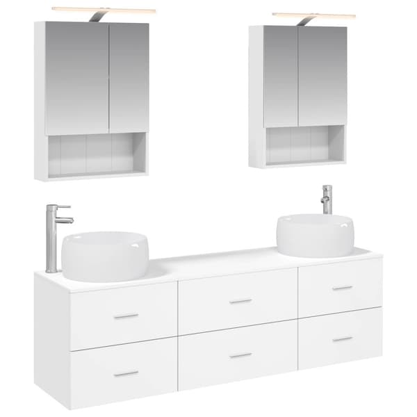 Badrumsmöbelset 5 pcs Vit Konstruerat trä och glas