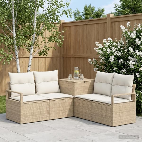 Soffset 5 st Beige och krämvit Poly Rattan och stål