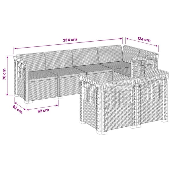 7-sits Soffa för Trädgård Rattanlook PP Vit