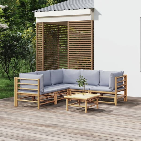 Loungegrupp 6 delar ljusgråa dynor bambu