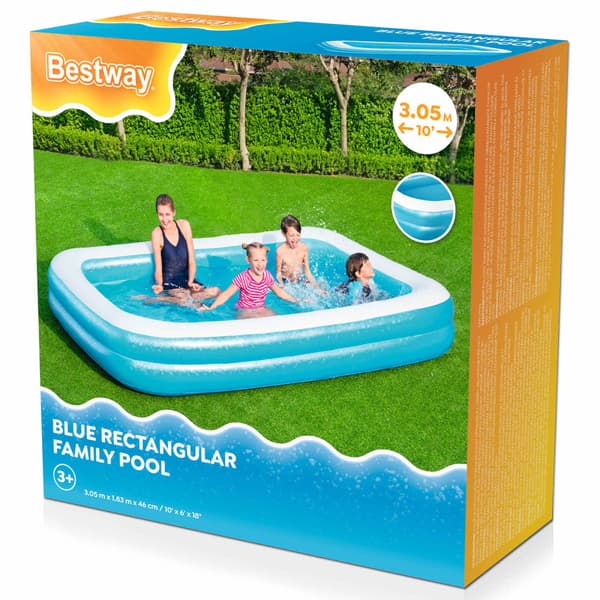 Bestway Uppblåsbar swimmingpool 305 x 183 x 46 cm Rektangulär för Blå