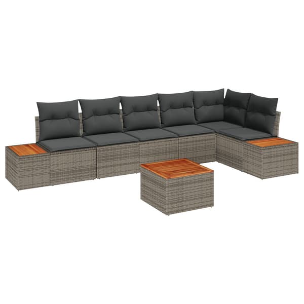 Trädgårdsoffset med kudde 7 pcs Grå Poly rattan