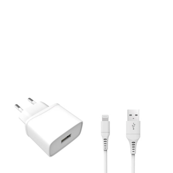 Laddare 220V 1xUSB-A 1A Vit Lightning Kabel 1m MFI