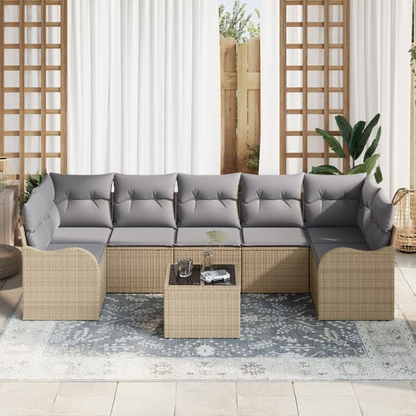 Trädgårdsoffset med kudde med lagring 8 pcs Beige och Grå