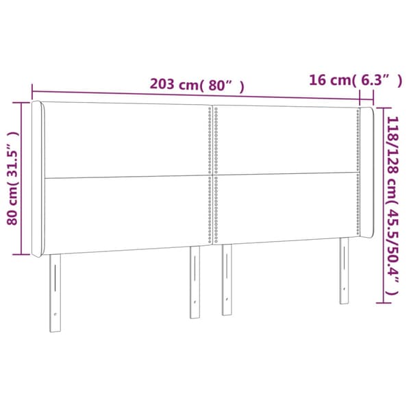 Sänggavel LED mörkgrå 203x16x118/128 cm tyg