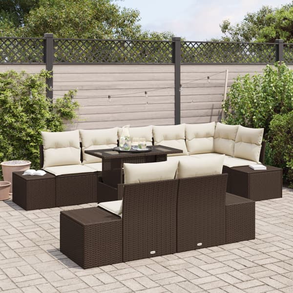 Trädgårdsoffset med lagring 9 pcs Brun Poly rattan