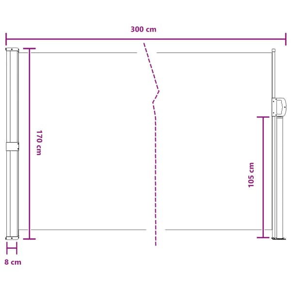 Utfällbar sidomarkis Svart 300 x 170 cm Polyester