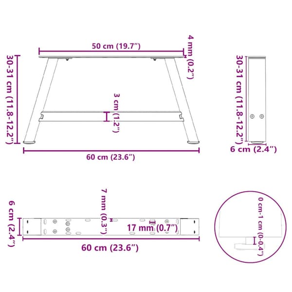Soffbordsben A-formade 2 st vita 60x(30-31) cm stål