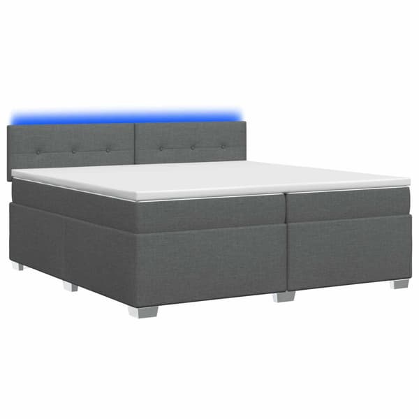 Boxspring säng med madrass och LED Mörkgrå 200 x 200 cm Tyg