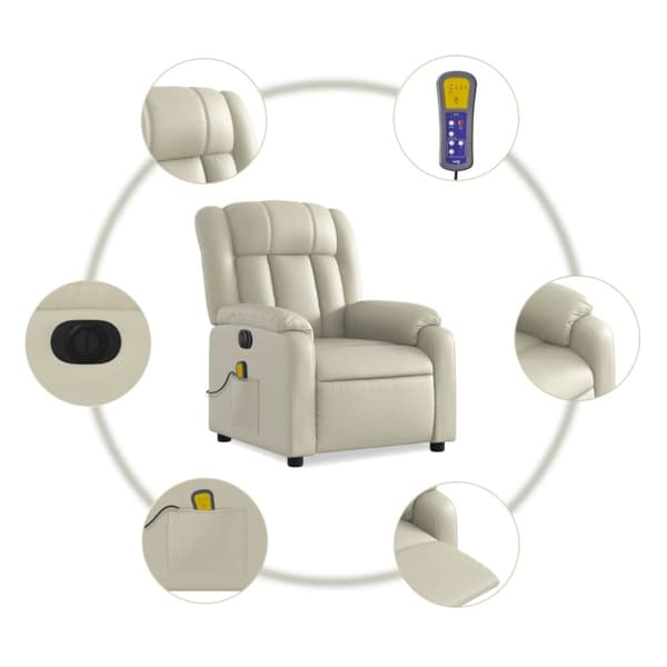 Elektrisk massagefåtölj gräddvit konstläder