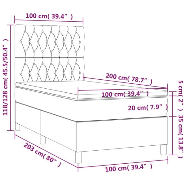Ramsäng med madrass ljusgrå 100x200 cm sammet