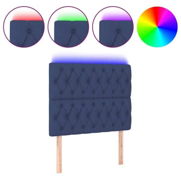 Sänggavel LED blå 100x7x118/128 cm tyg