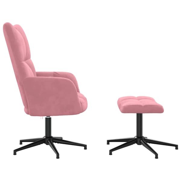 Vilstol med fotpall rosa sammet