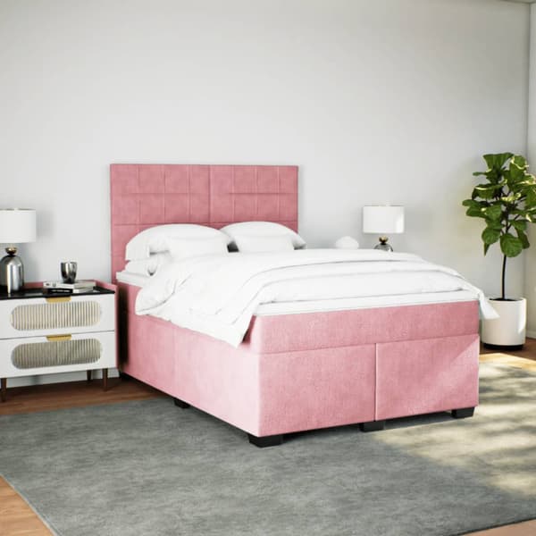 Ramsäng med madrass rosa 140x200 cm sammet