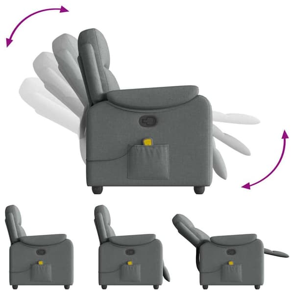 Massagefåtölj mörkgrå tyg