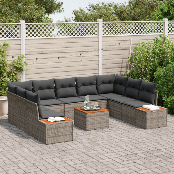 Trädgårdsoffset med kudde med lagring 5 pcs Grå Polyrattan