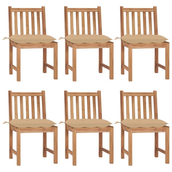 Trädgårdsstolar 6 st med dynor massiv teak