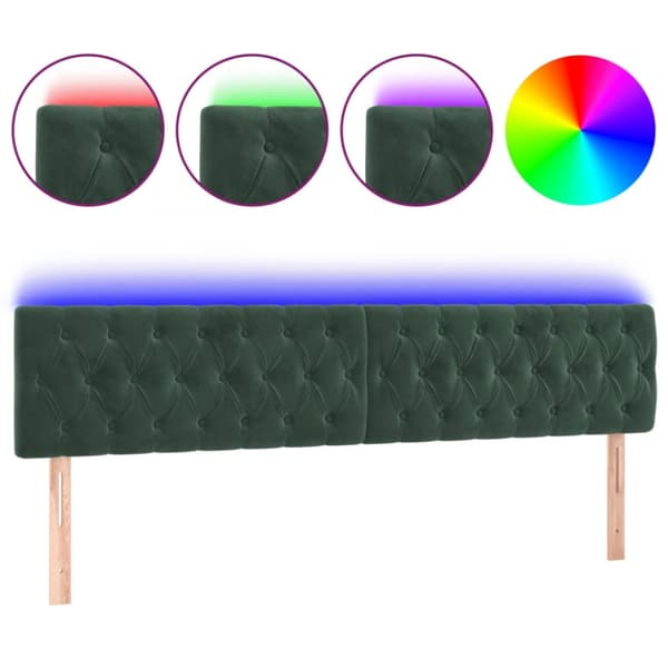 Sänggavel LED mörkgrön 200x7x78/88 cm sammet