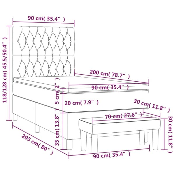 Ramsäng med madrass ljusgrå 90x200 cm tyg
