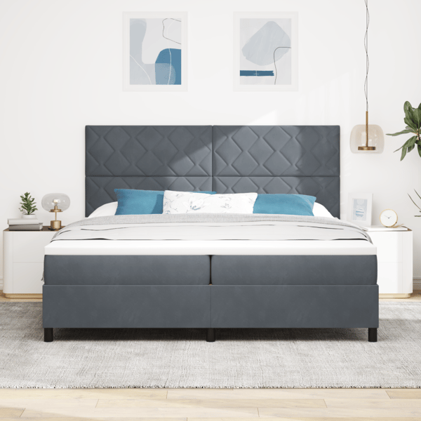 LED Box Säng med huvudgavel Mörkgrå 200 x 200 cm Sammet