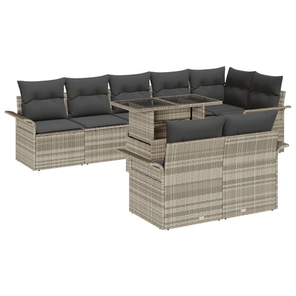 Trädgårdsoffset med kudde med lagring 9 pcs Ljusgrå Poly rattan