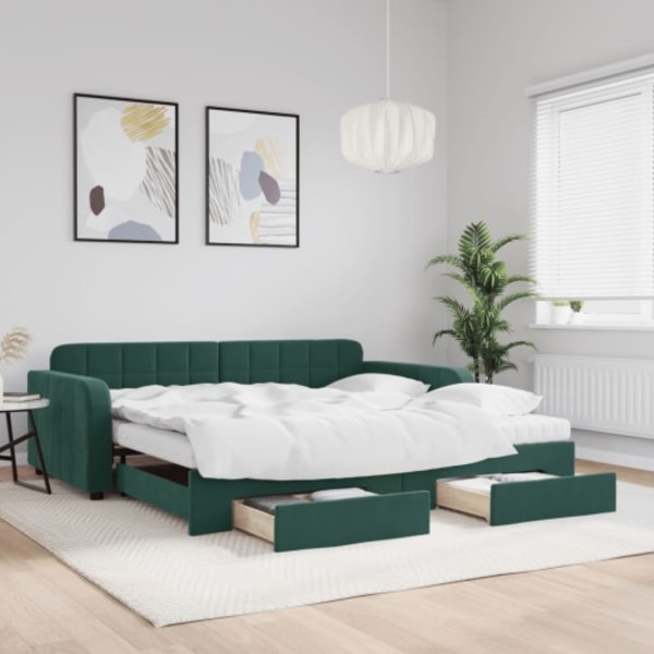 Dagbädd utdragbar med lådor mörkgrön 100x200 cm sammet