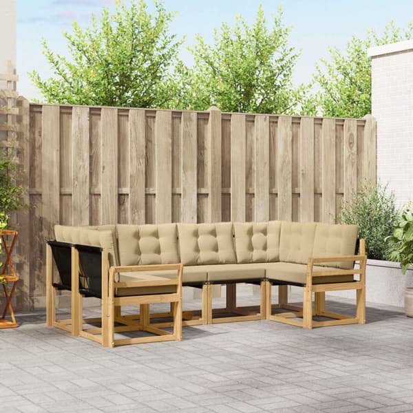 Utomhussoffset med kudde 6 pcs Vit och Beige