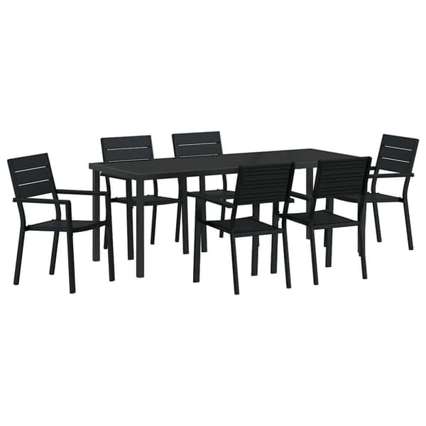 Trädgårdsmöbelset 7 pcs Svart Pulverlackerat stål