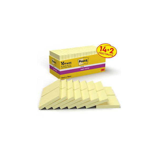 Notes POST-IT SS 76x76mm gul 16/fp