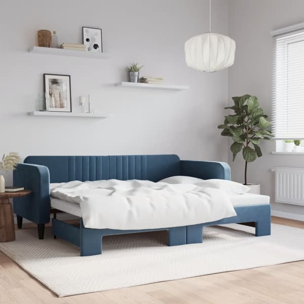 Dagbädd utdragbar blå 90x200 cm sammet